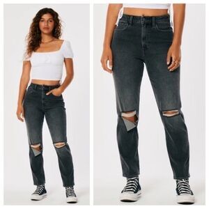 Hollister Ultimate High Rise Mom Jean Black 25 Stretch Ripped